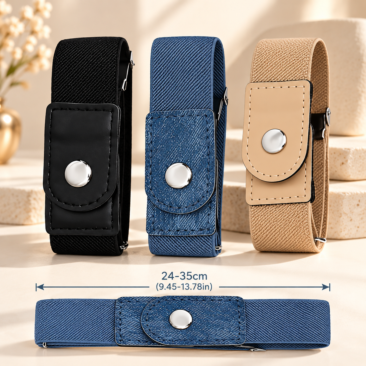 Invisible No-Buckle Stretch Belt | Adjustable Elastic Waist Cincher for Jeans & Pants – 2-Piece Set