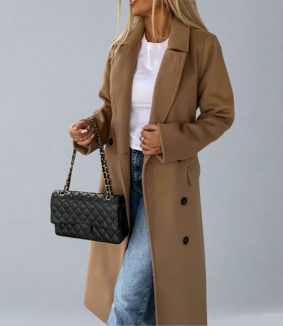 Stylish Pleaded Winter Coat/Wool Wrap Coat/Long Sleeved Lapel Button Up/Split Woolen Jacket With Midway Belt.