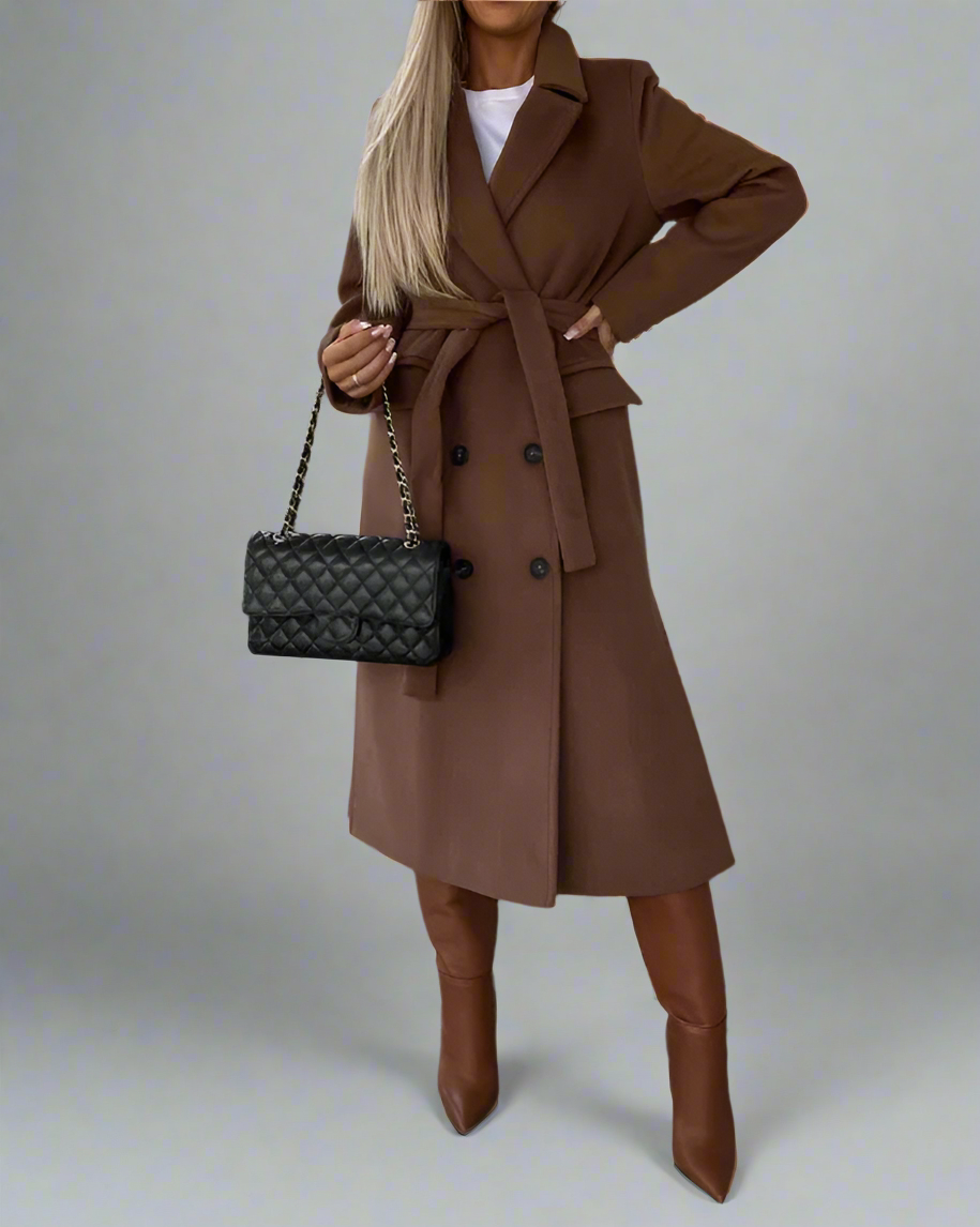 Stylish Pleaded Winter Coat/Wool Wrap Coat/Long Sleeved Lapel Button Up/Split Woolen Jacket With Midway Belt.