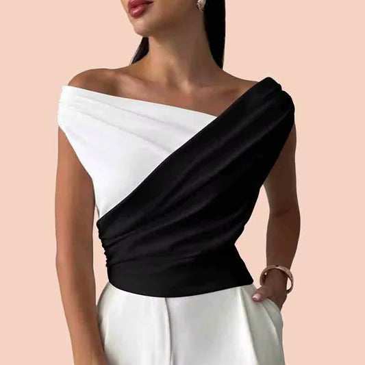 Fashion Simple Office Tops Female Slash Neck Sleeveless T-shirts For Women Elegant Summer Women Shirt White Black