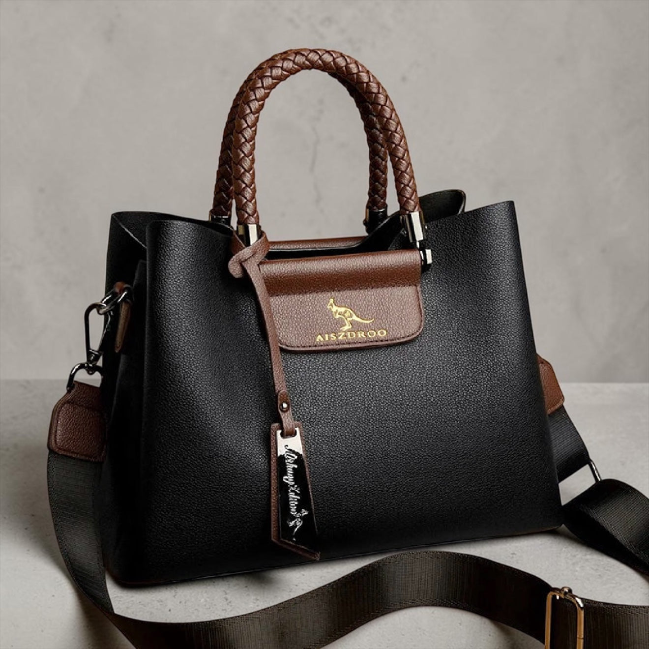 Elegant Genuine Leather Tote Handbag – Luxury Pattern Shoulder Bag with Braided Handle & Adjustable Strap