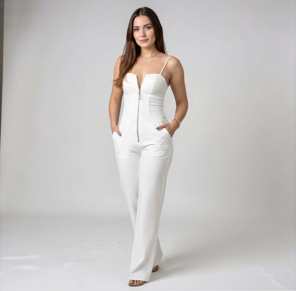 Fashioned Street Wear Jumpsuit/Sexy Sleeveless Spaghetti Strap Bodycon Jumpsuit’s/White Slim Romper.