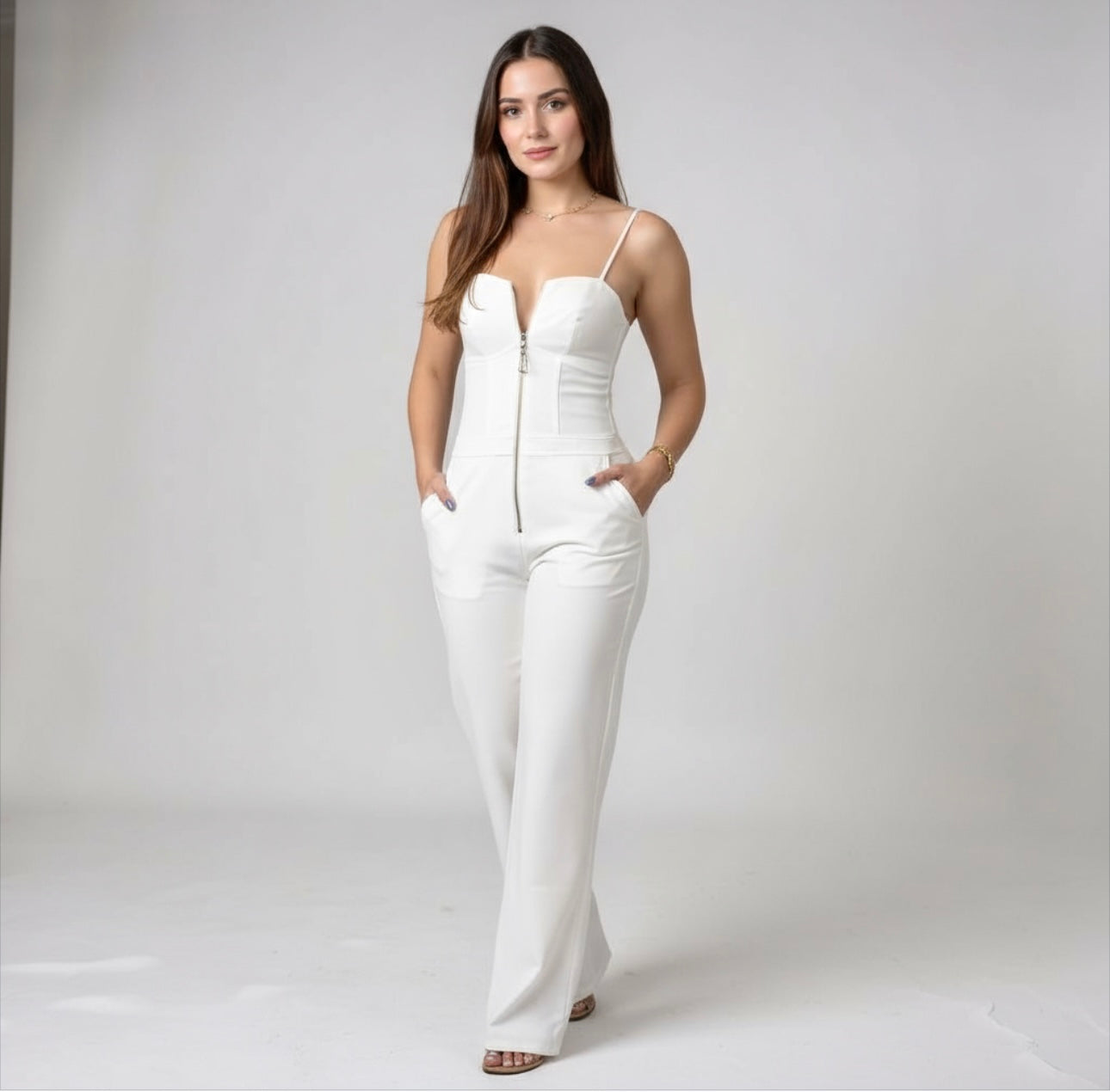Fashioned Street Wear Jumpsuit/Sexy Sleeveless Spaghetti Strap Bodycon Jumpsuit’s/White Slim Romper.
