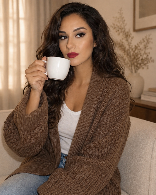 Lantern Sleeve Thick-Knit Cardigan | Timeless Elegance Knit