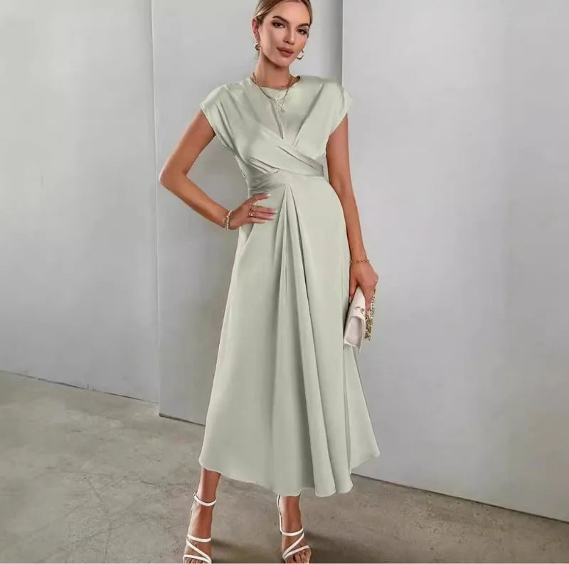 Elegant Corset Party Dress. Elegant Short Sleeve O Neck Bandage Satin Long Evening Guest Gala Cocktail Guest Dress