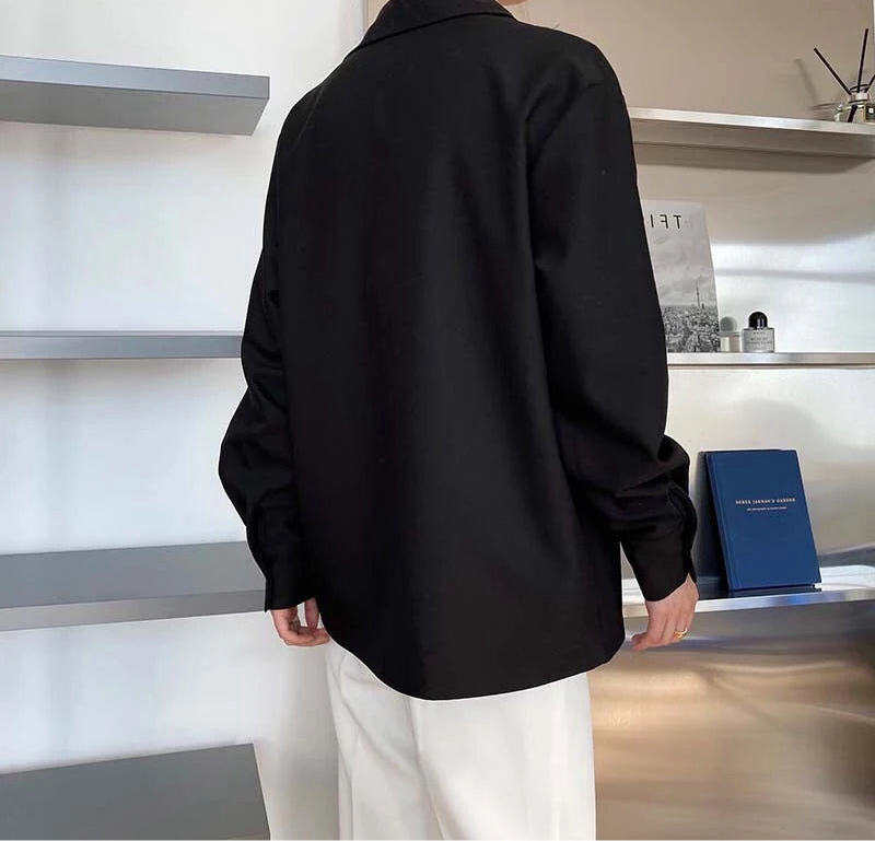 Autumn Simple Corduroy Pullover Shirt/Deep V-neck Long Sleeve Solid All-match Blouse.