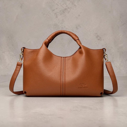 Timeless Soft Leather Shoulder Tote – Elegant Structured Crossbody Handbag for Women | Modern Blend Boutique