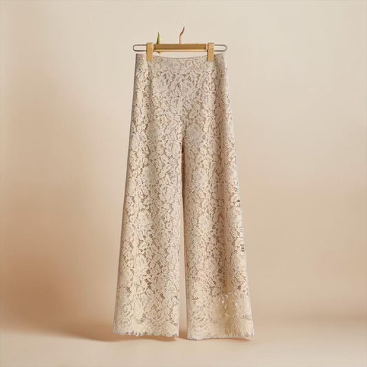 Elegant Lace Wide-Leg Trousers – High-Waist Solid Color Pants for Women | Summer Loose Straight Leg Bottoms | Modern Blend Boutique