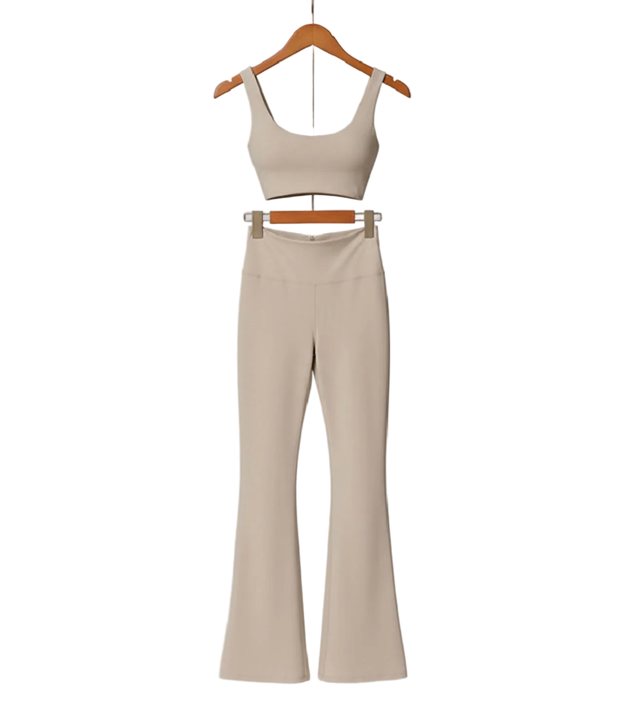 High-Waisted Flared Active Pants with Sculpting Fit – Neutral Beige