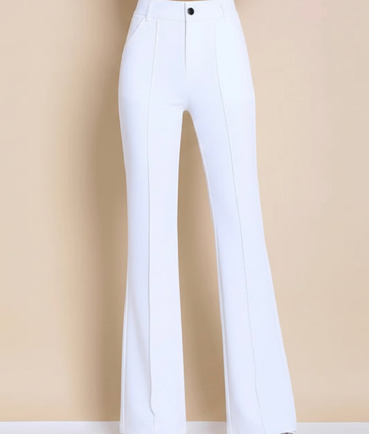 High-Waist White Flared Pants for Women | Elegant Bootcut Dress Trousers