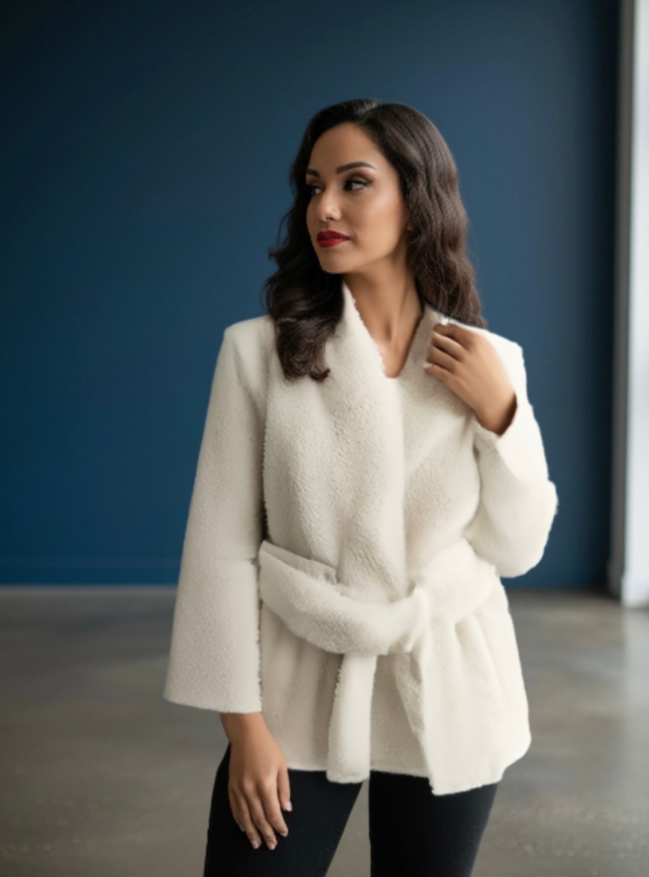 Fluffy Fashion Winter Coat’s/Solid Turn-Down Collar/Long Sleeves Pockets Lace-Up Decoration/Female Winter Casual Warm Jackets.