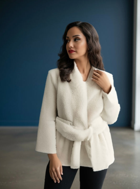 Fluffy Fashion Winter Coat’s/Solid Turn-Down Collar/Long Sleeves Pockets Lace-Up Decoration/Female Winter Casual Warm Jackets.