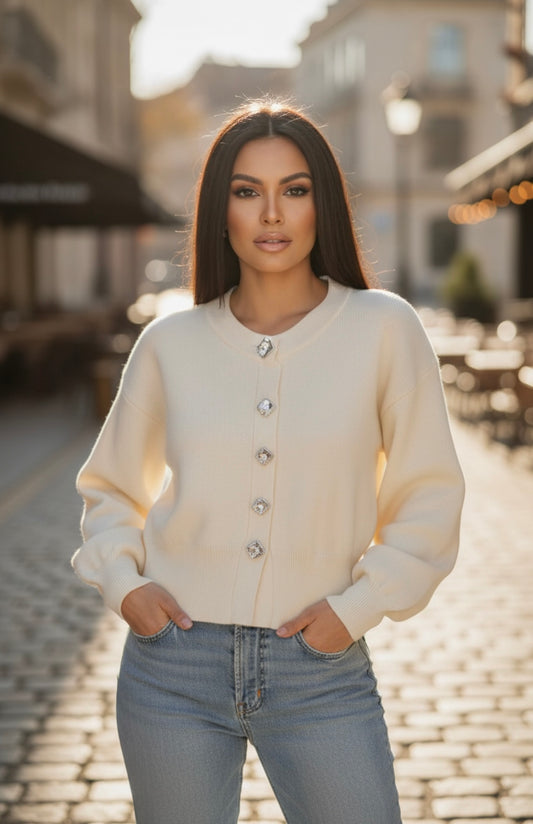 Women's 2025 New Casual Fashion Exquisite Button O-Neck Knit Cardigan/Retro Long Sleeve Chic Cardigan Sweater.