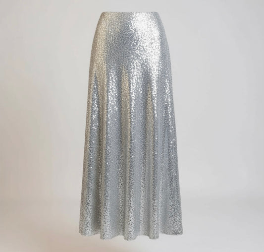 Elegant Sequined Mermaid Skirt / Minimalist Body-Con High A-Line Sparkly Mid-Calf Skirt