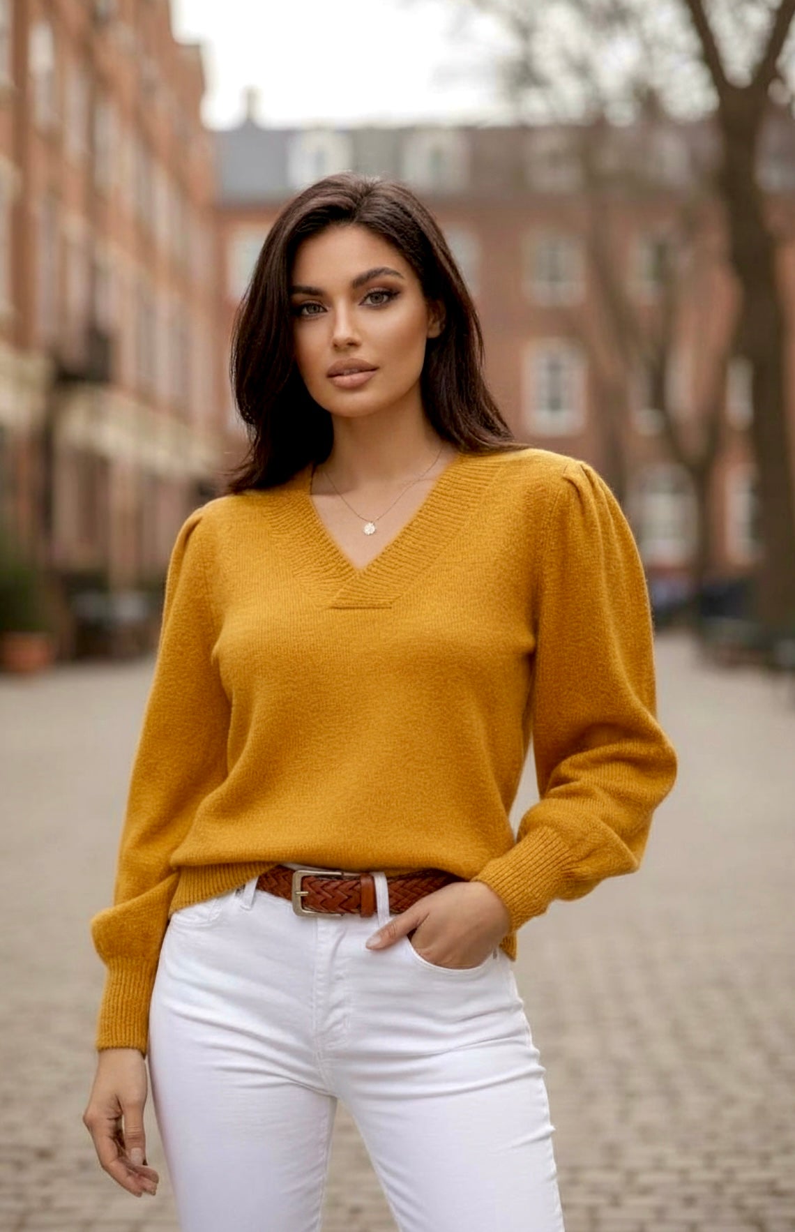 Stylish Cashmere Sweater/Women's 100% Wool Sweater/Fashion V-neck Knitted Pullover/Winter and Autumn Loose Solid Soft Sweater