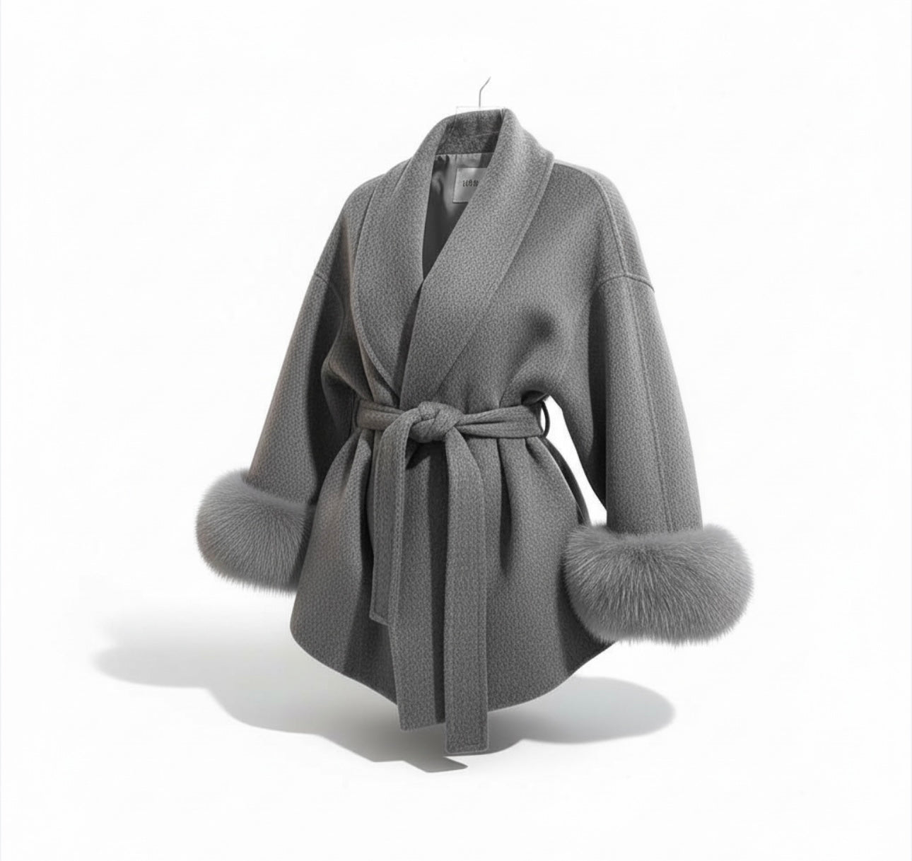 Elegant Lace-Up Woolen Short Coat for Women – Solid Loose Lapel Jacket with Furry Belt, Long Sleeve Chic Cardigan (Autumn Winter 2025)