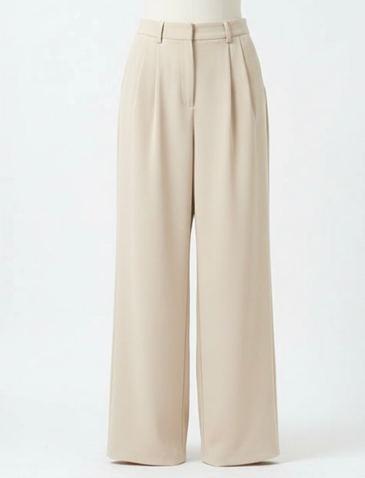 High-Waist Pleated Straight-Leg Trousers for Women | Elegant Tailored Casual Suit Pants | Soft Blush Pink Fashion Pants