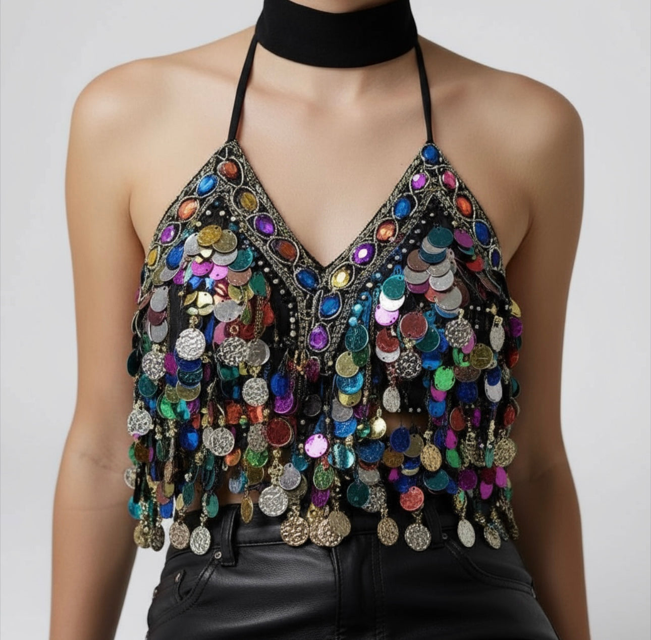 Sequin Halter Bra Top/Belly Dance Top Clubbing/Bra BH Top Bellydance Sequins Beaded Top.