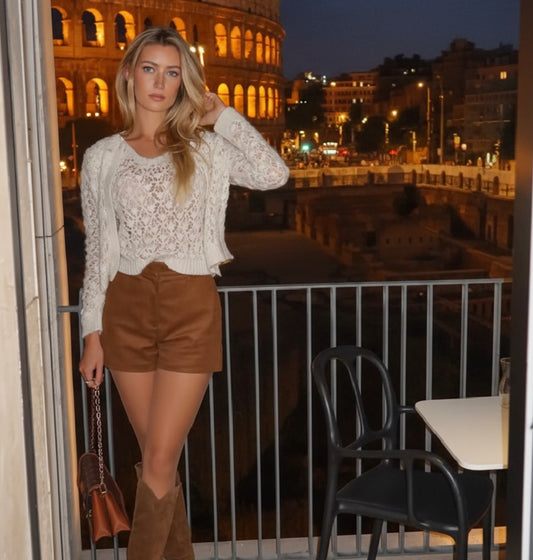 YENKYE Retro Brown Faux Suede Shorts for Women – High-Waist Casual Vintage Short Pants