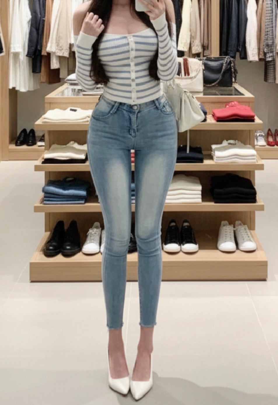 High-Waist Hip-Enhancing Skinny Jeans – Sculpting Push-Up Fit