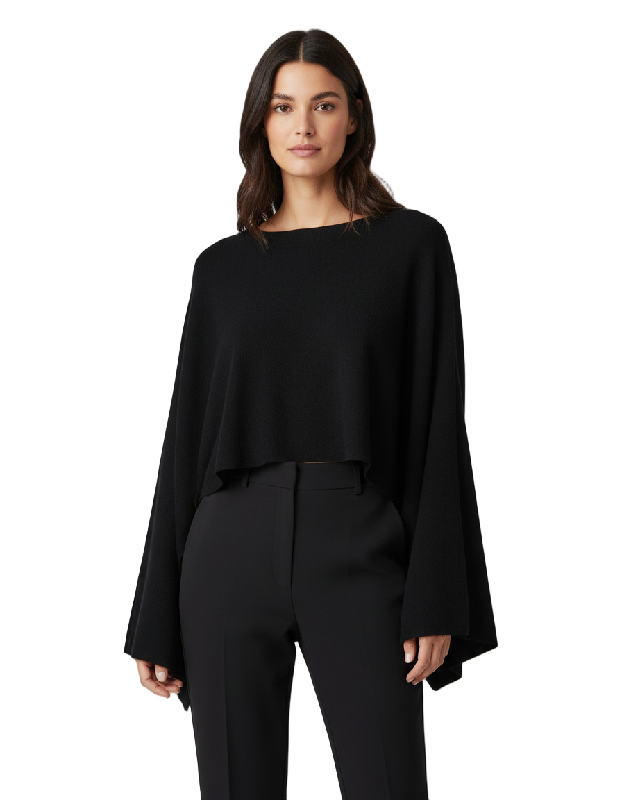 Modern Bat Sleeved Cape Sweater/Round Neck Knitted Pullover/Poncho Style Solid Loose Knitwear Trend.