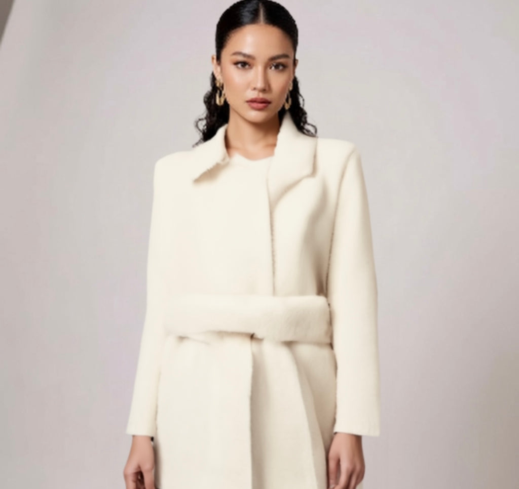 Fluffy Fashion Winter Coat’s/Solid Turn-Down Collar/Long Sleeves Pockets Lace-Up Decoration/Female Winter Casual Warm Jackets.