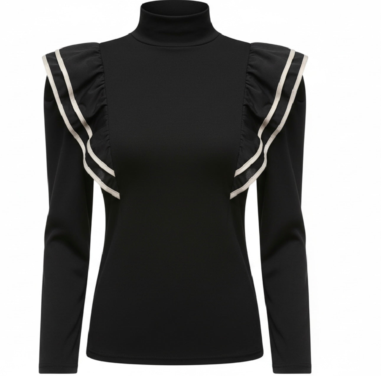 Stylish Turtleneck Spliced Ruffle Blouse for Women – Autumn Casual Pullover Office Shirt
