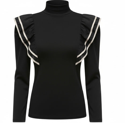 Stylish Turtleneck Spliced Ruffle Blouse for Women – Autumn Casual Pullover Office Shirt