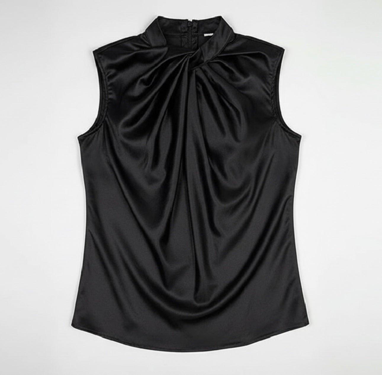Women’s Satin Twist-Neck Sleeveless Blouse – Elegant Draped Office & Occasion Top