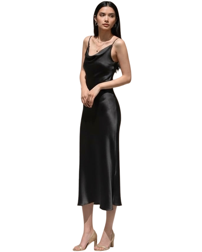 Satin Solid Swinging Dress/Elegant Spaghetti Strap Backless Maxi Dress/Mid Calf Mermaid Dress.