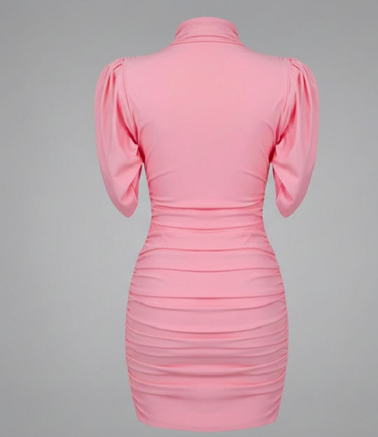 VC Pink Floral Draped Mini Dress – Chic Short Sleeve Dress for Women VC Pink Sheath Dress.