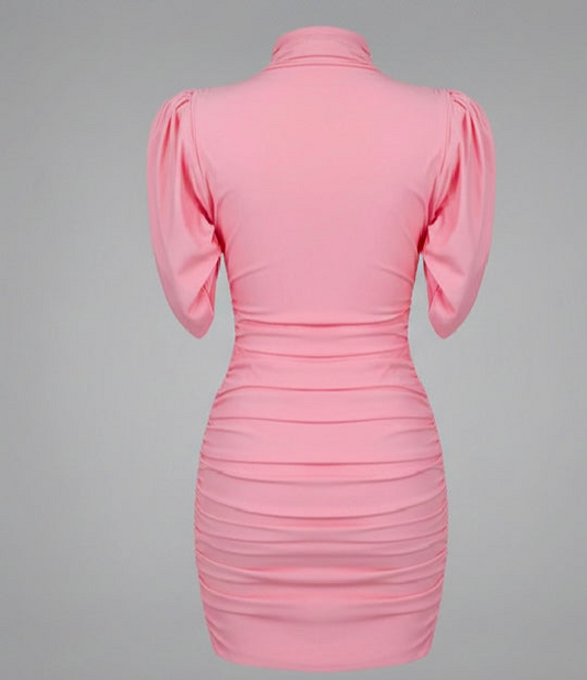 VC Pink Floral Draped Mini Dress – Chic Short Sleeve Dress for Women VC Pink Sheath Dress.