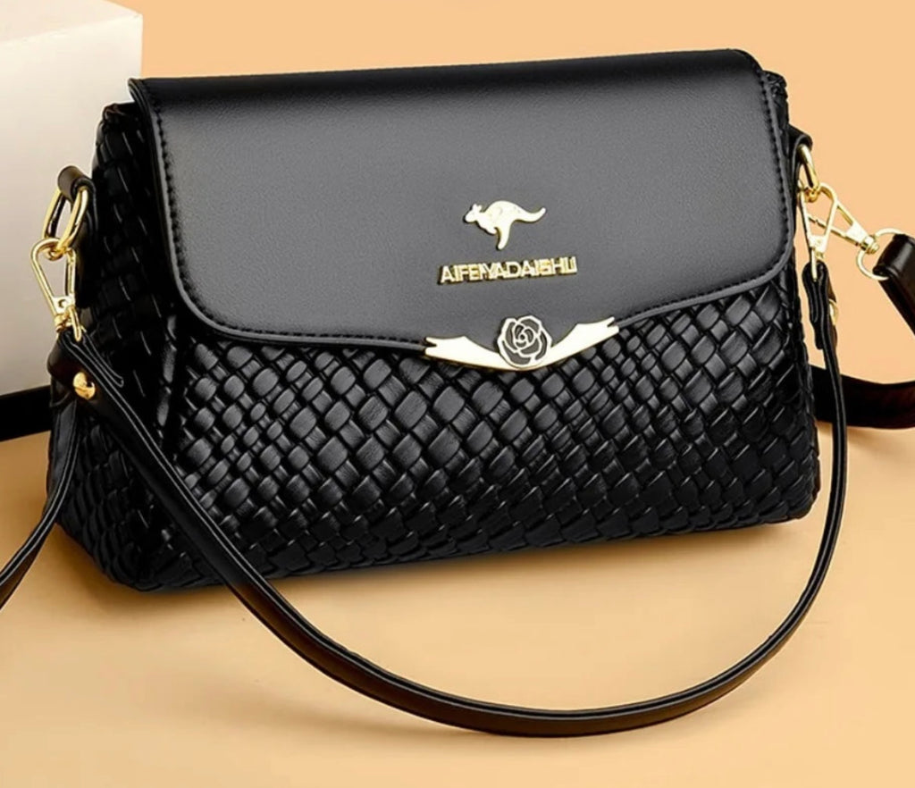Versatile Luxury Handbag/Pu Leather Knitting/Shoulder Crossbody Bags/Cell Phone Pocket interior Zipper.