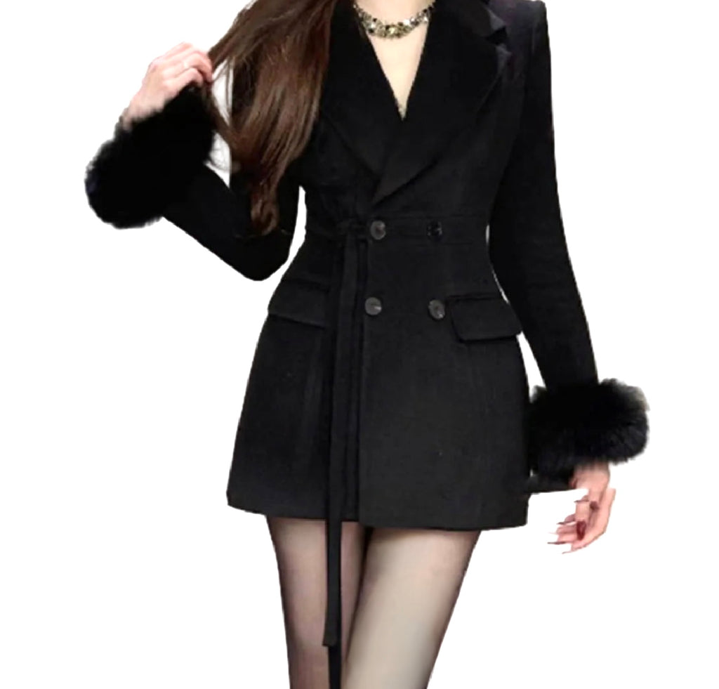 Solid Colored Waist Hugging Coat/Lace-up Design/New Style Versatile High Quality Material/Women's Short Wool Coat.