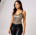 Disco Sequined Nightclub Tank Top/V~Neck Shiny Layered Camisole Blouse/Elastic Strapped Tank Top.