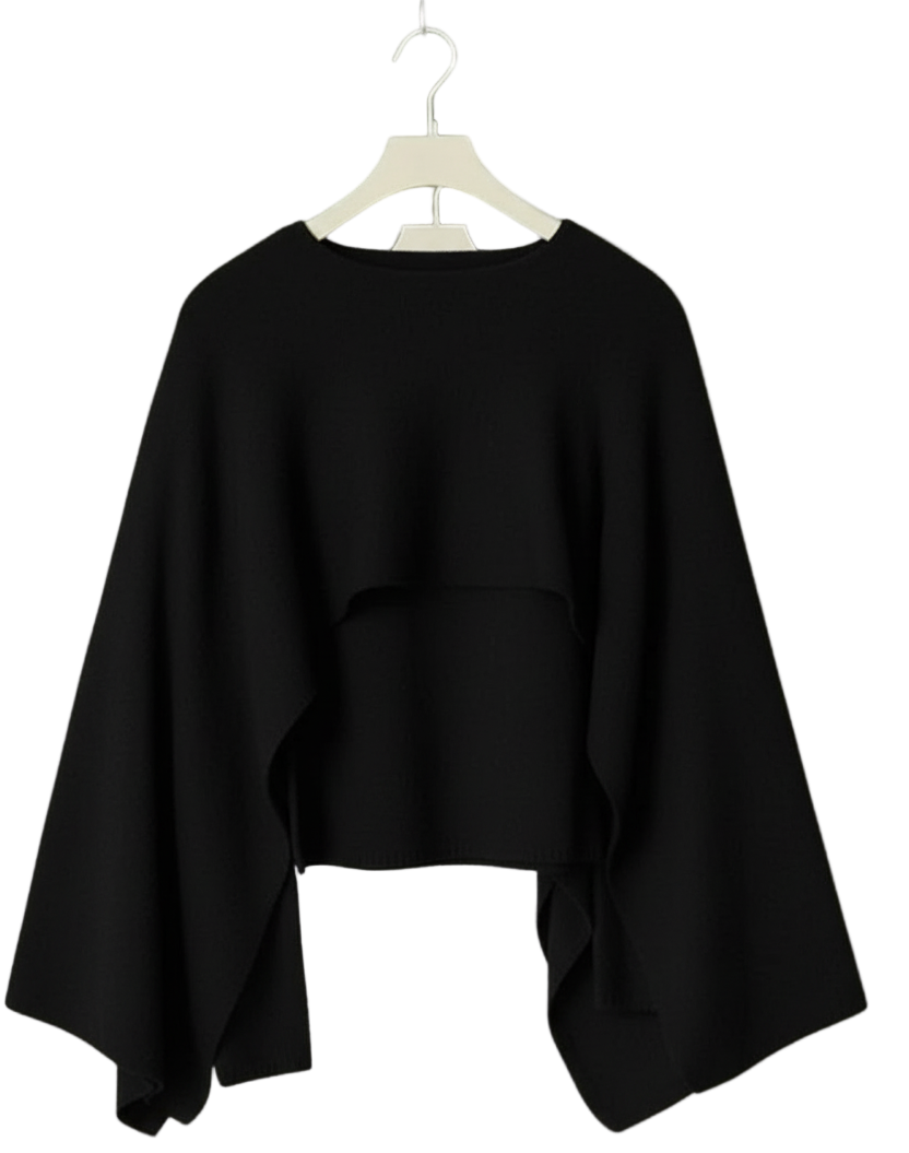 Modern Bat Sleeved Cape Sweater/Round Neck Knitted Pullover/Poncho Style Solid Loose Knitwear Trend.