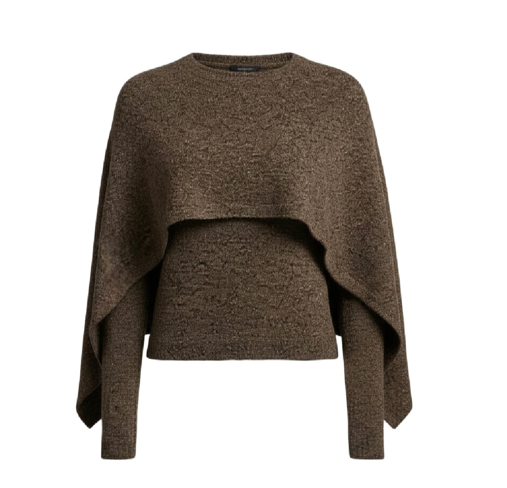 Modern Bat Sleeved Cape Sweater/Round Neck Knitted Pullover/Poncho Style Solid Loose Knitwear Trend.