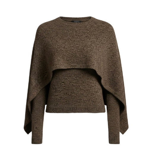 Modern Bat Sleeved Cape Sweater/Round Neck Knitted Pullover/Poncho Style Solid Loose Knitwear Trend.