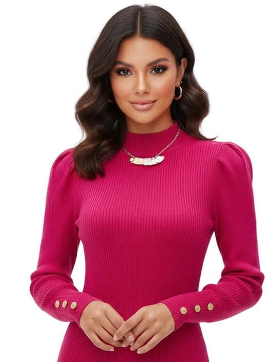 Elegant Solid Colored Button Sleeve Sweater’s/Women's Clothing/Autumn Winter Loose All-match Pullover’s.