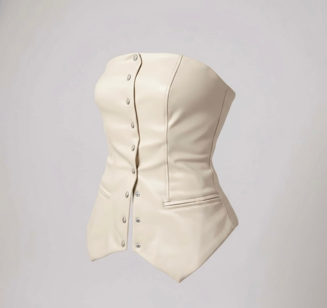 Strapless Faux Leather Tube Top/Enhanced Sleeveless Button/Blazer Vest Faux Leather Tube Sleeveless Button/Sexy Backless Tight Fitting Tank Top.