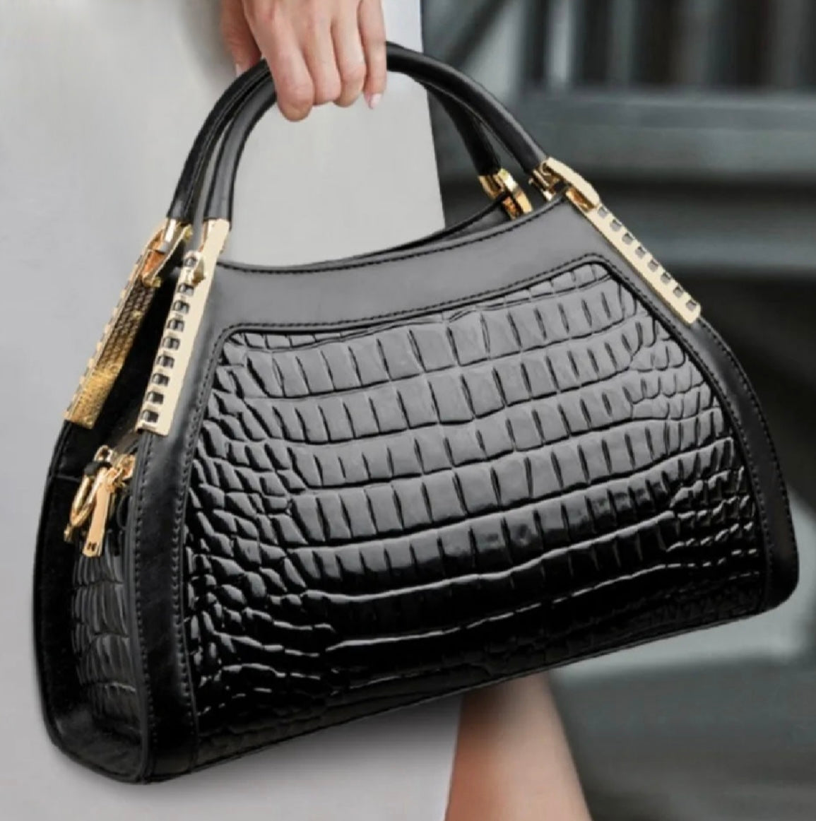 Alligator Patent Leather Shoulder Crossbody Hand Bags for/Luxury Designer Hobos Two Layers Sac.