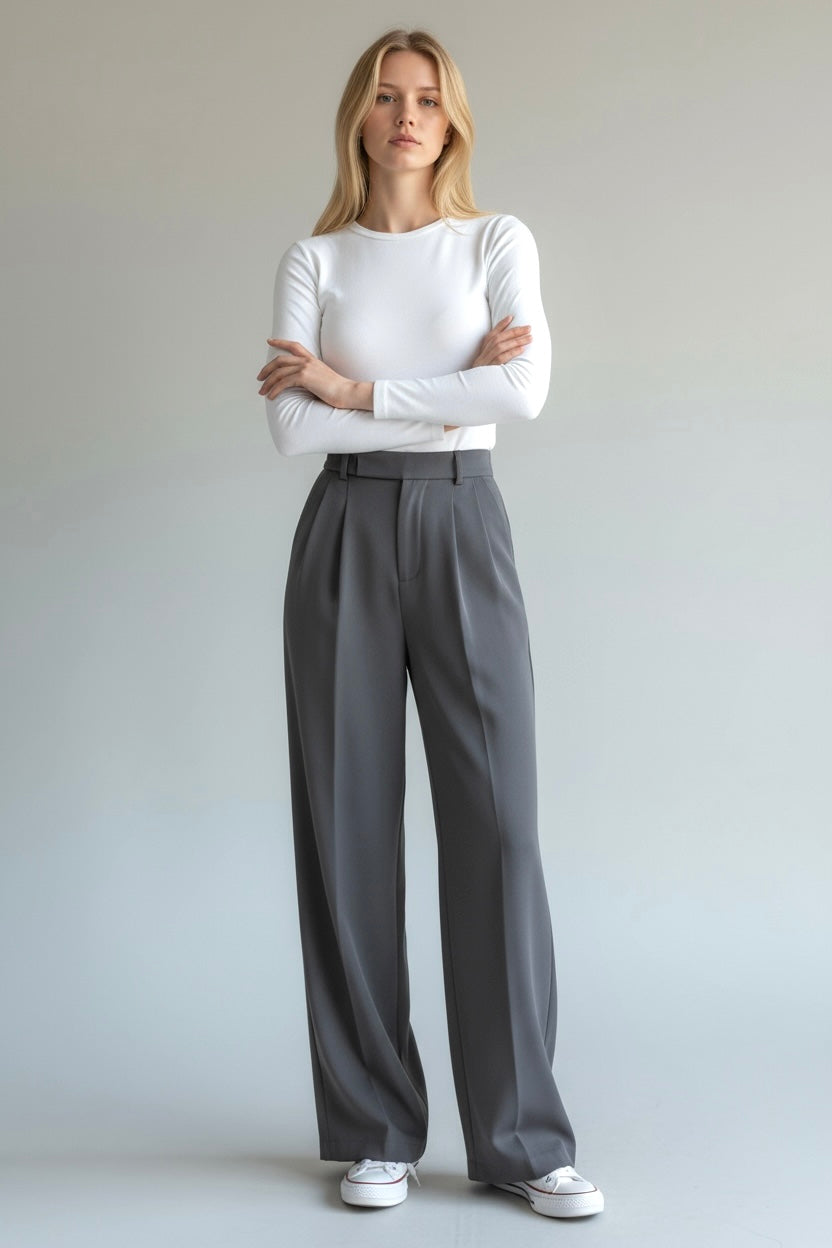 Refined Business Casual Trouser’s/Wide Leg Button Fly/Full Length Pocket Pant’s/Non Stretched.