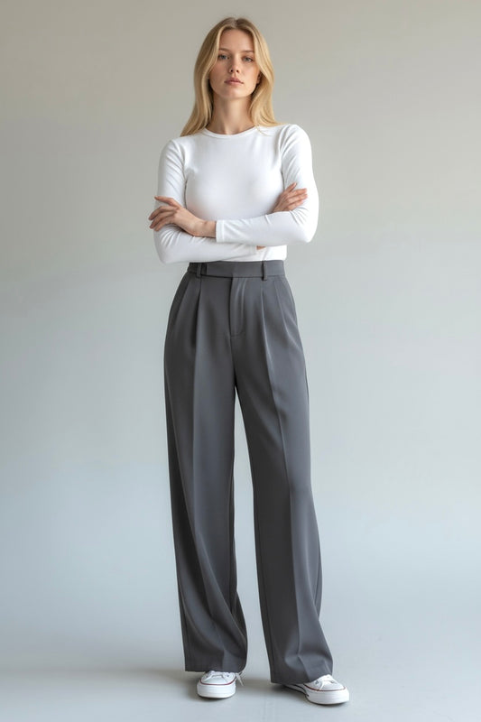 Refined Business Casual Trouser’s/Wide Leg Button Fly/Full Length Pocket Pant’s/Non Stretched.