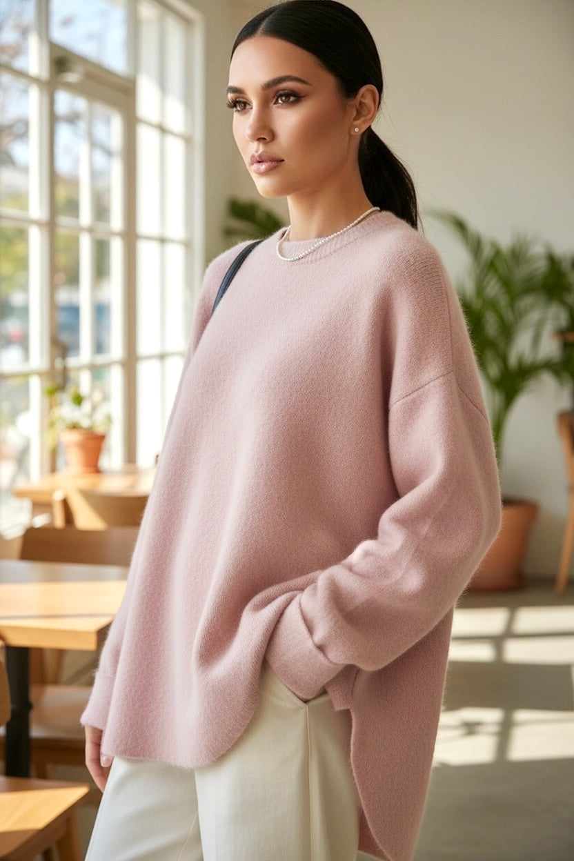 Women’s Loose Cashmere Turtleneck Sweater|Mid-Length Vintage French Oversized Knit Pullover for Autumn Winter