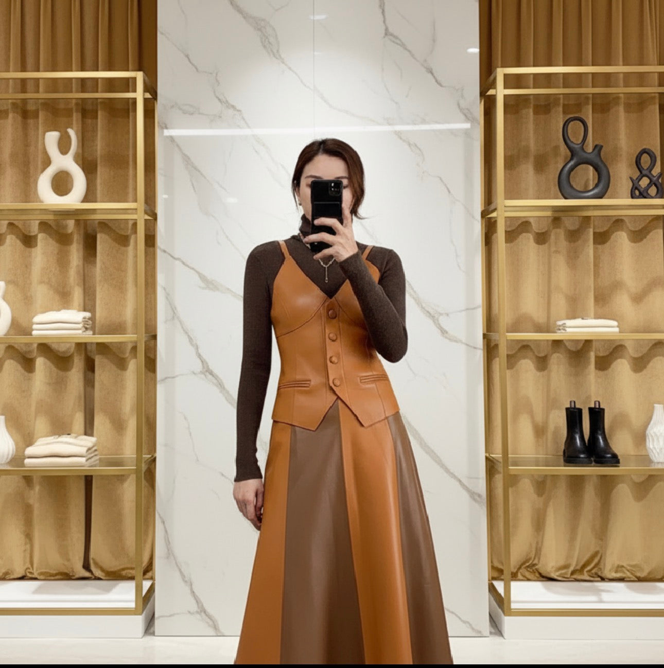 Luxury Genuine Sheepskin Leather Vest for Women – Tailored V-Neck Button Front Streetwear Top (Black, Camel, Green, Purple, Orange, Khaki)