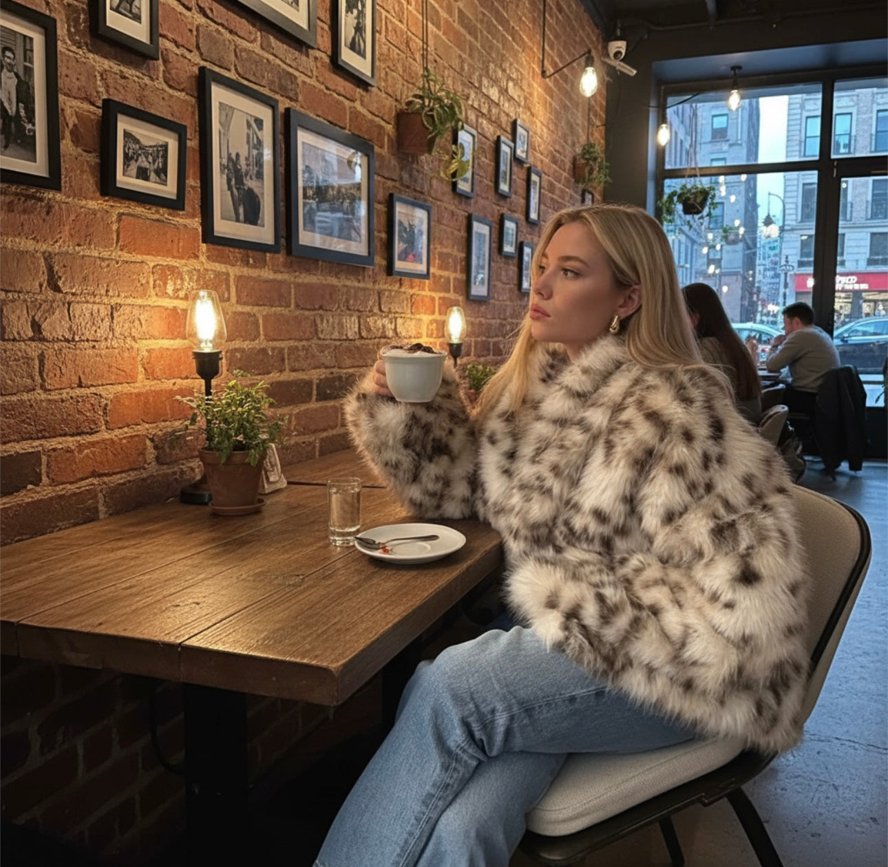 Faux Fur Coat’s/Casual Daily Coat/Turn Down Collar/Full Sleeve Leopard Print/Open Stitch Thick Warm Jackets Street Wear Winter.