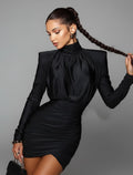 New bodycon turtleneck dress — chic minimal style/Women Shoulder Padded Ruched/Skinny Elegant Mini Bodycon Dress.