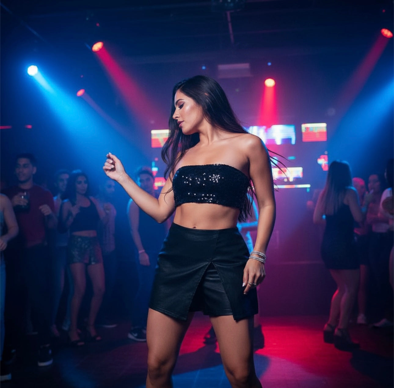 Black Leathered Asymmetrical Short’s/ Sexy Skinny Chic Style/High Quality Elastic Nightclub Short’s/Solid Color.