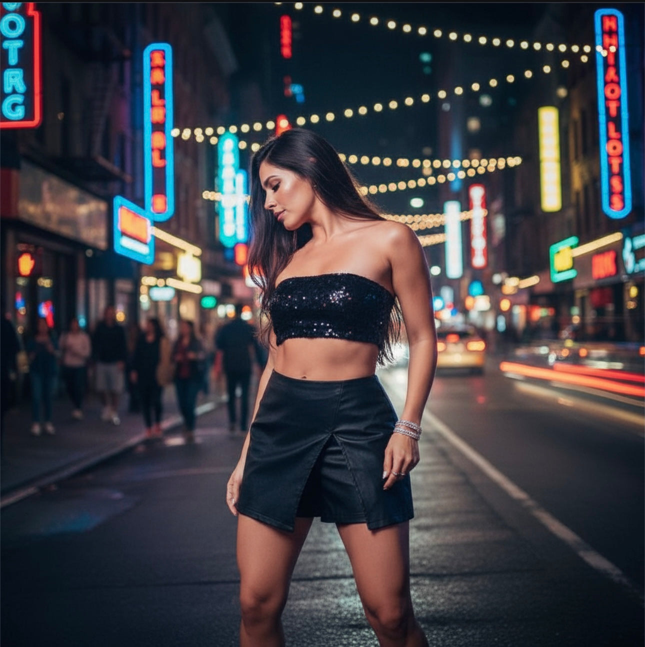 Black Leathered Asymmetrical Short’s/ Sexy Skinny Chic Style/High Quality Elastic Nightclub Short’s/Solid Color.