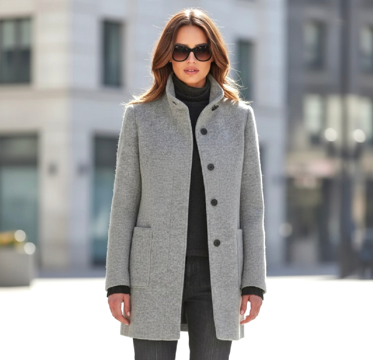 Women’s Classic Gray Wool Coat – Tailored Button-Front Winter Coat | Chic Boutique Outerwear